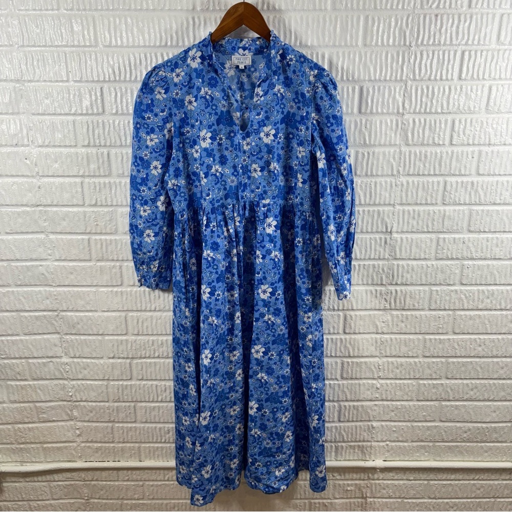 Pink City Prints Blue Floral Maxi Dress Long Sleeve Small